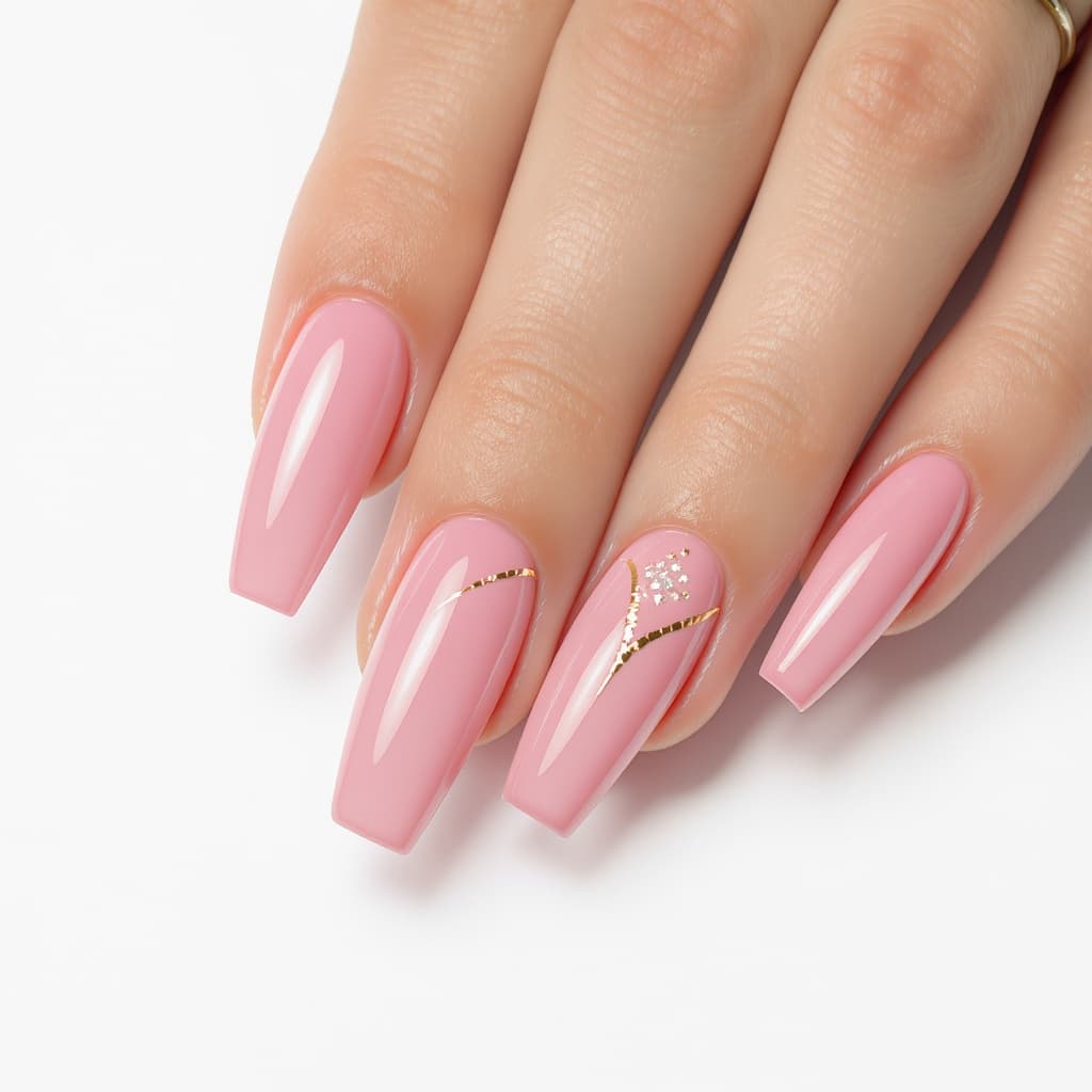 Glossy neutral nail set with softly sculpted almond tips